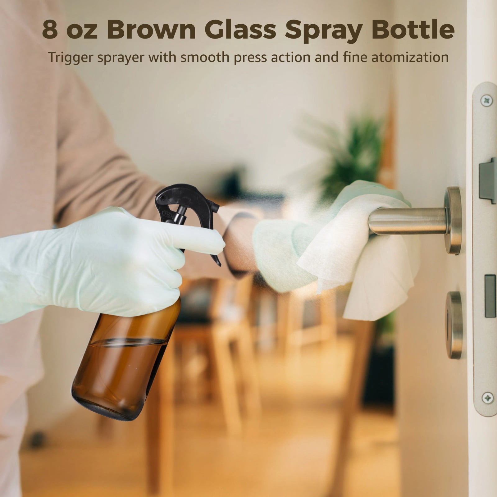 24 PCS 8 oz Glass Spray Bottles, Brown Glass Sprayer with Funnels and Labels, Refillable Fine Mist Trigger Bottles for Essential Oils, Cleaning Solutions, Haircare, Plants, Room Fresheners, DIY Cosme