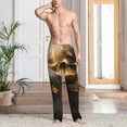 thumbnail image 2 of Susaid Luxurious Gold Flow Print Mens Pajama Pants Set Sleep & Lounge Pants, PJ Bottoms with Pockets and Button Fly-Large, 2 of 6