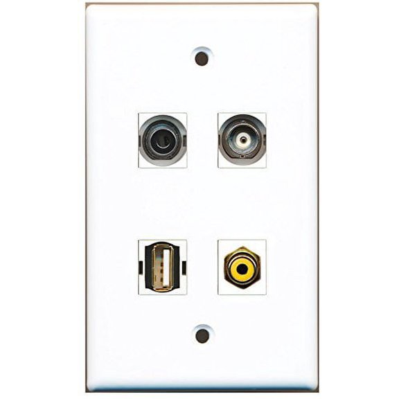 RiteAV - 1 Port RCA Yellow 1 Port USB A-A 1 Port 3.5mm 1 Port BNC Wall Plate