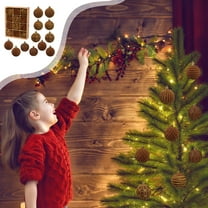 Velvet Christmas Ornament Set, 12pcs Decorative Hanging Balls, 6cm Green Ornaments with Gold Detailing for Tree and Holiday Home Décor