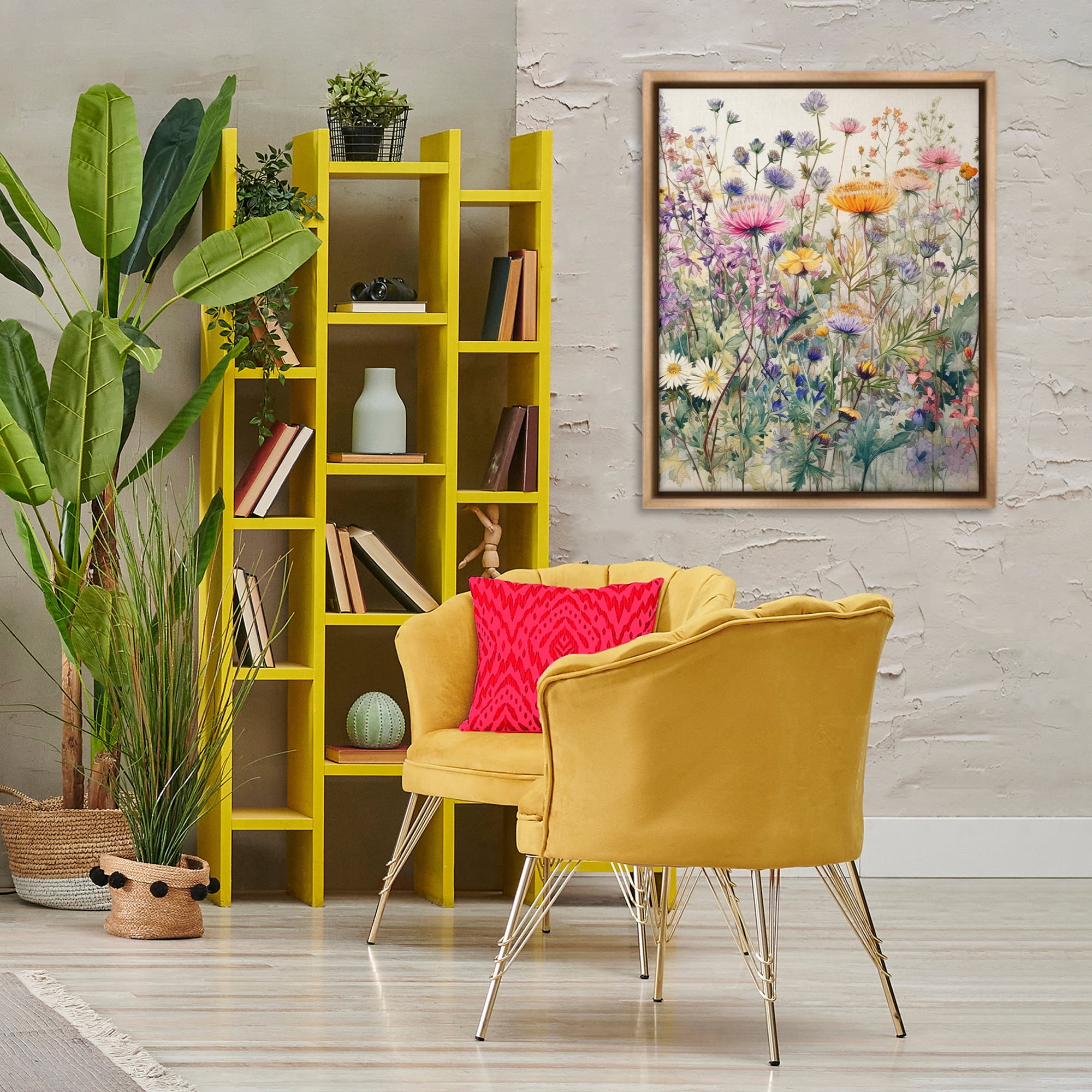 Stupell Industries Mixed Wild Flowers Plants & Flowers Painting Brown Floater Framed Canvas Art Print Wall Art, 25 x 31