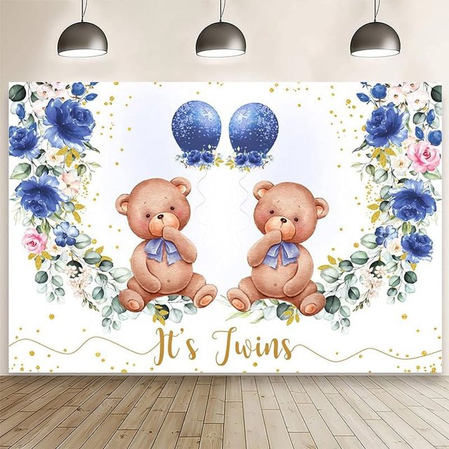 Fondo para baby shower de niñas con osos gemelos, decoración floral rosa ruborizada para fiesta de cumpleaños, fondo para fotografía, tema de revelación de género para recién nacidos, decoración para