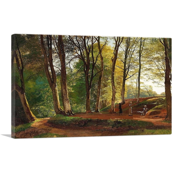 ARTCANVAS Summer Day Saeby Skov with Three Young Ladies Strolling Canvas Art Print by Carl Frederik Aagaard - Size: 12" x 8" (0.75" Deep)