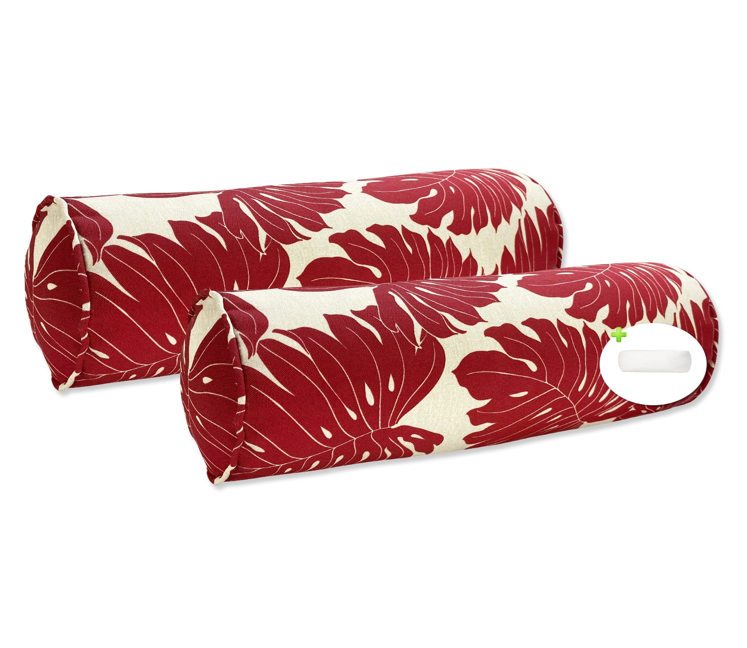 FBTS Prime Throw Bolster Pillows Set of 2 Red Leaves Round 20x6 Inch