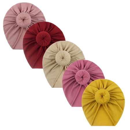 

Kids Caps Toddler Kids Baby Girls Solid Turban Knotted Hat Beanie Headwear Accessories 5Pc