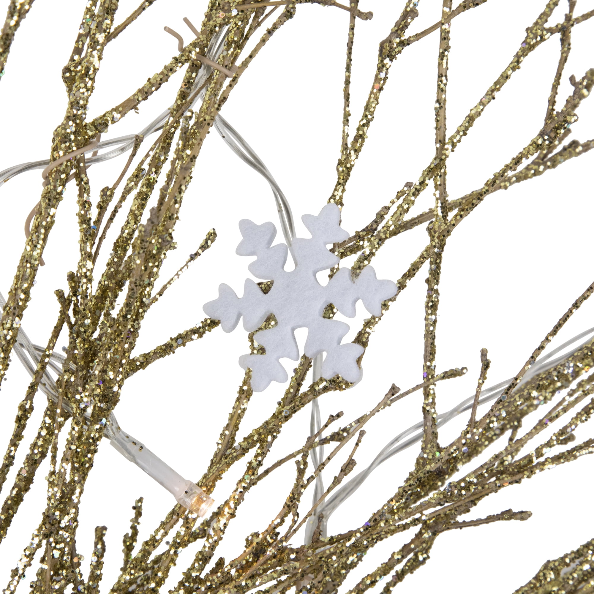63" Pre-lit Gold Glittered Artificial Twig Christmas Wreath-Warm White LED Lights