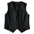 thumbnail image 6 of Hpapadks Womens Blazer Striped Sleeveless Slim Fit Button Down Vest Top Suit Coat Black M, 6 of 6