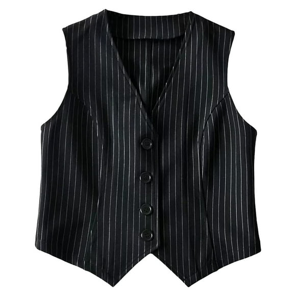 Bmisegm Women's Striped Sleeveless Vest to p Slim Fit Wear Womens Coats Black M
