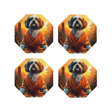 

Matuu Cartoon Puppy Sunset for Cup Coasters Set of 4 Leather Coasters Desk Coasters for Office Measures 4” x 4”-Octagon