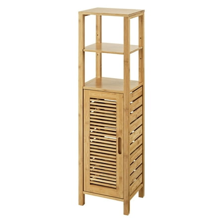 Linon Bracken 4 Shelf 1 Door Bathroom Storage Linen Tower Cabinet