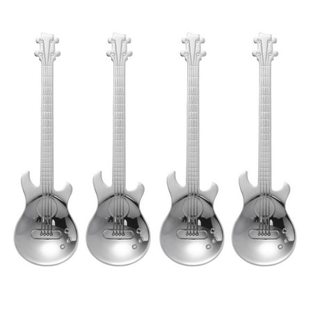 

4pcs Guitar Coffee Spoon Stainless Steel Coffee Mixing Spoon Cold Drink Tea Tools Kitchen Accessories (Silver)