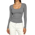 thumbnail image 5 of SuTry Womens Scoop Neck Top Long Sleeve Ribbed Knit Slim Fit Stretch Fabric Basic Tee Shirt Casual Everyday Wardrobe Staple, 5 of 7