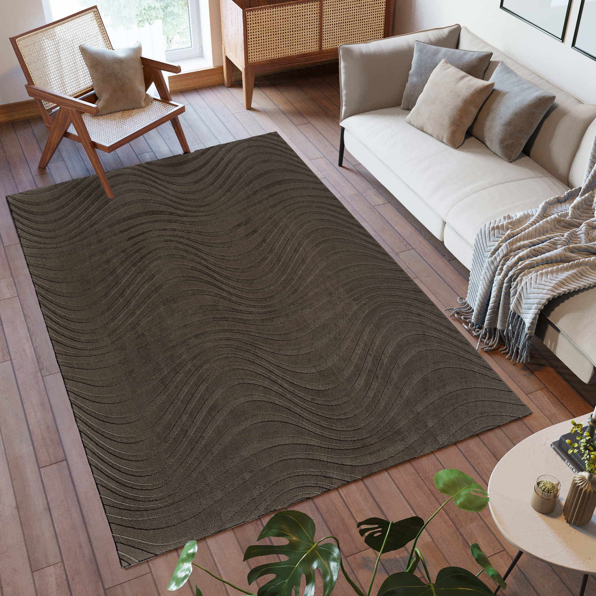 Vida Lomira Shag Striped Charcoal Area Rug, 5x8