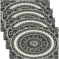 Mandala Lumbar Placemats Set of 4 12"x18" Farmhouse Placemats for Dining Table Indoor Outdoor Kitchen Black and Cream Table Mats Placemat Bohemia Boho Decor Table Place Mats Kitchen Dining Table