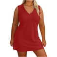 thumbnail image 3 of Oksale Plus Size Dresses for Curvy Women Summer 2026 Sleeveless Mini Dress Soft Cozy V Neck Casual Dresses Red 2XL, 3 of 7