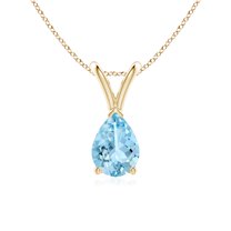Angara Natural Pear Shape Aquamarine Pendant Necklace for Women in 14K Yellow Gold - March Birthstone Jewelry | V-Bale Aquamarine Pendant