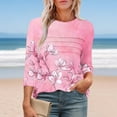 thumbnail image 2 of CYMMPU 3/4 Sleeve Round Neck Blouses for Women Dressy Casual Fall Trendy Shirts Floral Printed Spring Tops Loose Fit Tunic Tops Lightweight Basic Tees Pink M, 2 of 6
