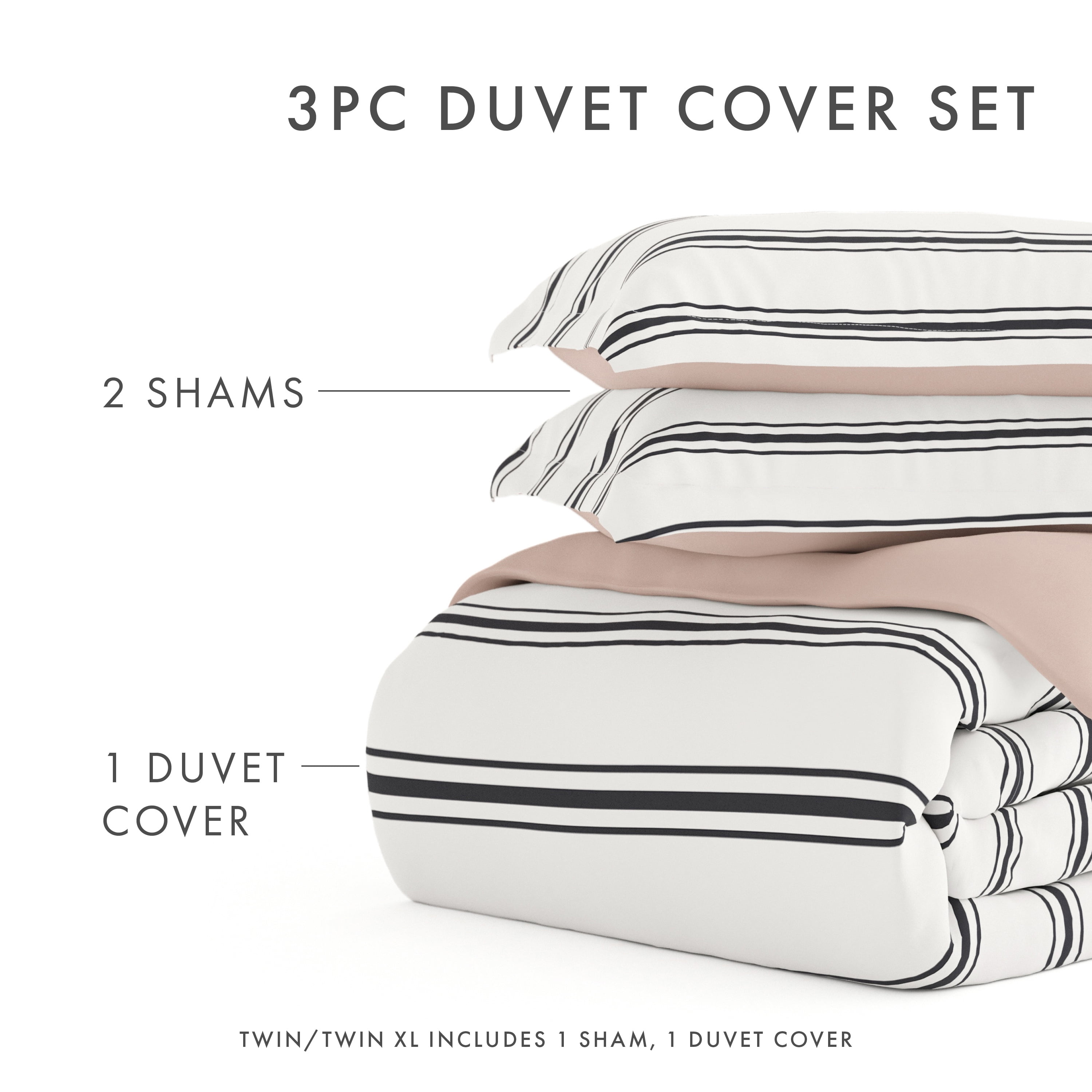 Noble Linens Rose Desert Stripe Reversible 2-Piece Duvet Cover Set, Twin/Twin XL