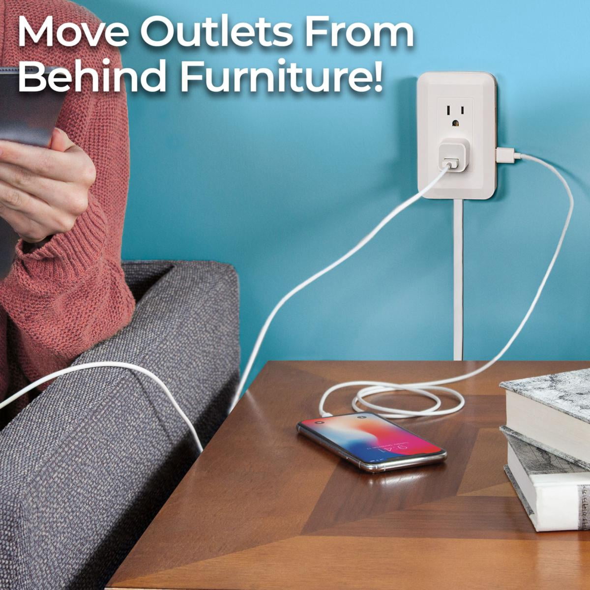 Presto Plug DELUXE Outlet Extender *2 pack* for Relocating Unreachable Power Outlets, 4ft Cord, 4 AC Outlets, 4 USB-A Ports, 2 USB-C Port & Built-in Shelf – *Includes 2 Units*
