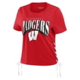 thumbnail image 2 of Women's WEAR by Erin Andrews Red Wisconsin Badgers Side Lace-Up Modest Crop T-Shirt, 2 of 4