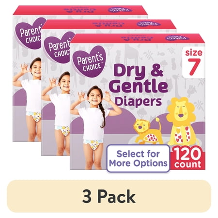 (3 pack) Parent's Choice Dry & Gentle Diapers Size 7, 120 Count (Select for More Options)