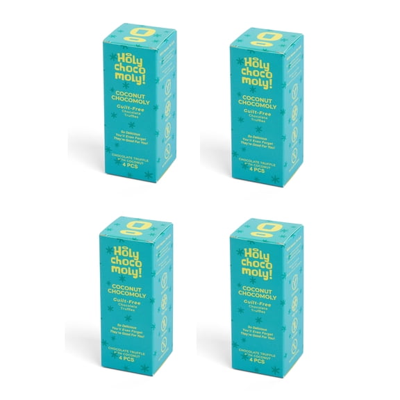Holy Chocomoly! | 4 Pack Coconut Honey Chocolate Truffles | Low in Refined Sugar, Whole Food Ingredients | Made With Dates and Real Nut Butters | On the Go Snacks | 4 Truffles/Box, 16 Count