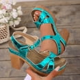 thumbnail image 2 of Viluyesy Womens Block Heels Sandals, Shiny Faux Leather Open Toe Ankle Strap Summer Platform Shoes Sky Blue US5.5, 2 of 9