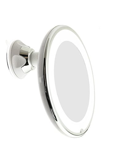Photo 1 of JiBen LED Lighted 10X Magnifying Makeup Mirror with Power Locking Suction Cup, Bright Diffused Light and 360 Degree Rotating Adjustable Arm, Portable Cordless Home and Travel Bathroom Vanity Mirror