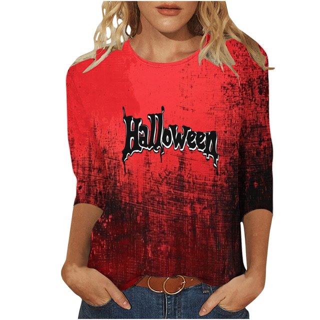 Pisexur Chandails en Molleton d'Halloween pour Femmes Manches 3/4 Col Rond Chandails en Molleton Graphiques Amusants Chandails à Capuchon Chandail Tops Tendance Automne Chandail Tops Blouses