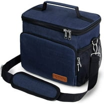 Tiblue Insulated Reusable Lunch Box for Office Work School Picnic Beach, Leakproof Freezable Cooler Bag with Adjustable Shoulder Strap (Medium, Navy Blue)