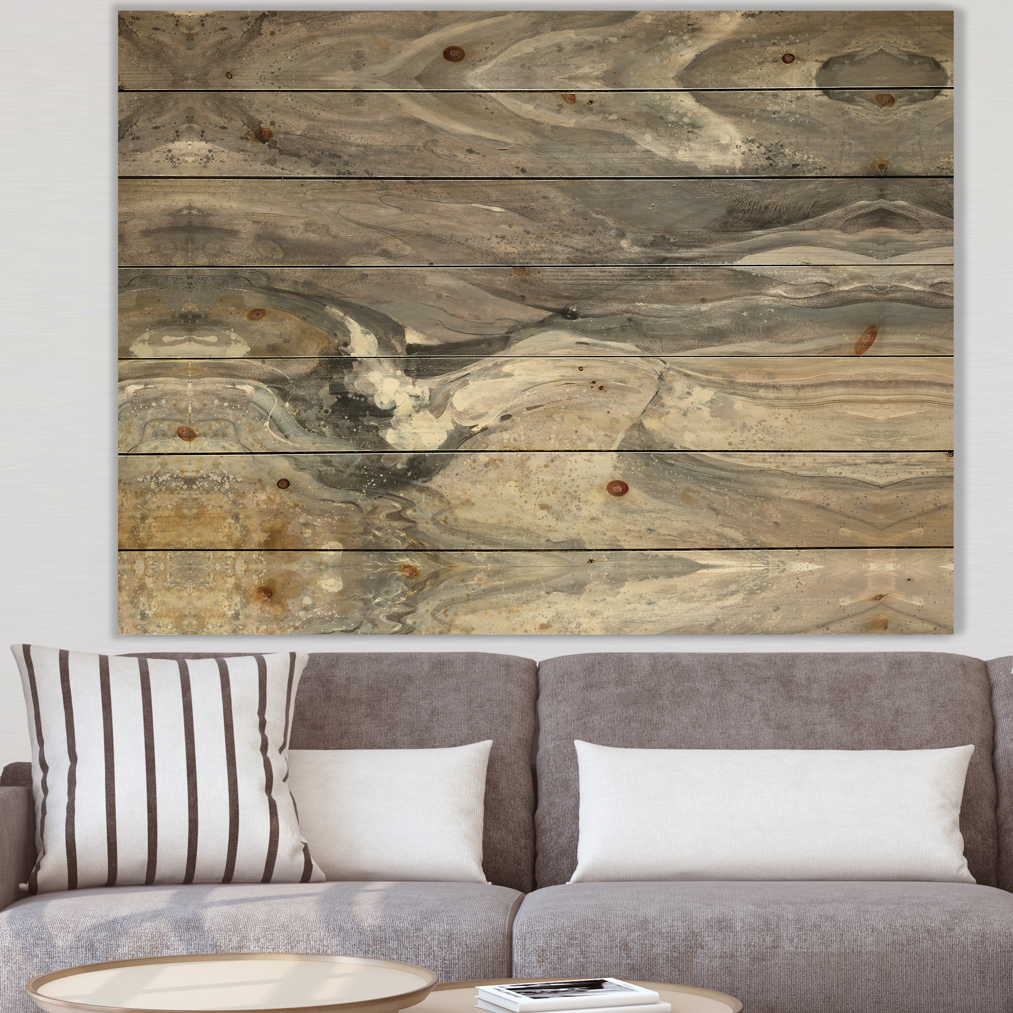 Designart 'Natural earth tone' Modern & Contemporary Print on Natural Pine Wood