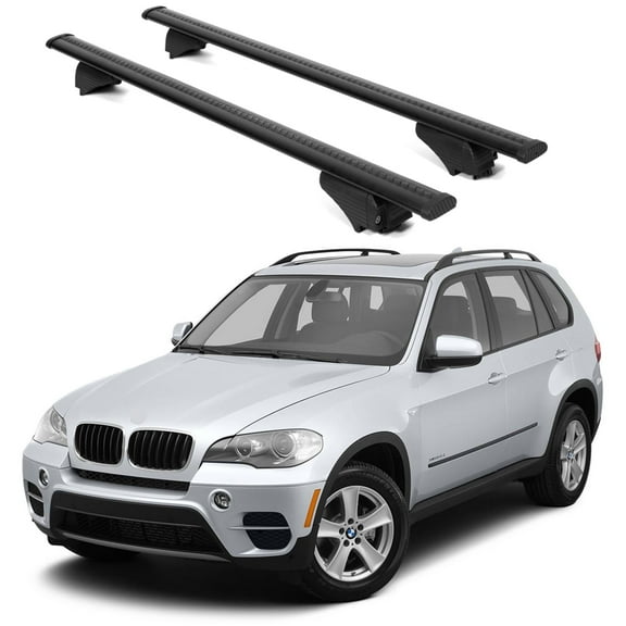 ERKUL Roof Rack Cross Bars for BMW X5 (E70) 2007-2013 | Aluminum Crossbars with Anti Theft Lock for Rooftop | Compatible with Raised Rails - Black