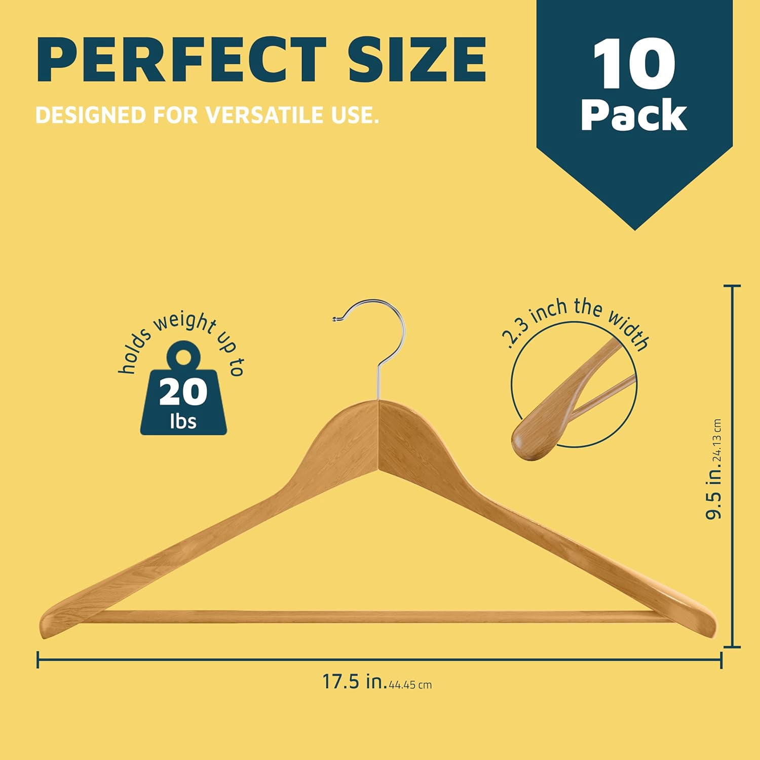 Lifemaster Solid Wooden Hanger Set - 10 Pieces Non-Slip Versatile Closet Space-Saving Hanger Set for Suit, Coat, Camisole, Jacket, Pants, and Dresses with 360° Swivel Hook