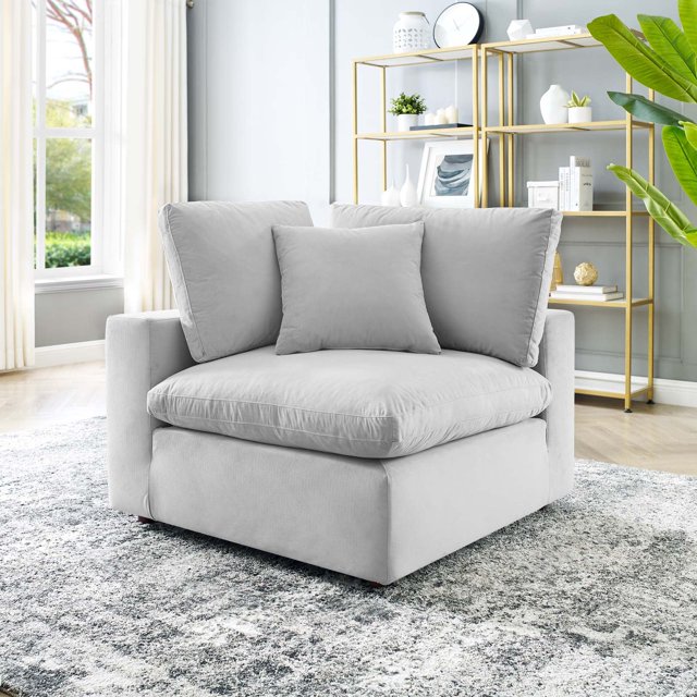 Modway Commix Down Filled Overstuffed Performance Velvet Corner Chair, Light Gray