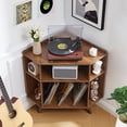 thumbnail image 3 of YOCWO Triangle Record Player Stand with Charging Station, Turntable Stand Table Holds Max 200 Albums, Corner Vinyl Record Storage Cabinet with Wood Legs for Living Room Bedroom Office, Walnut, 3 of 7