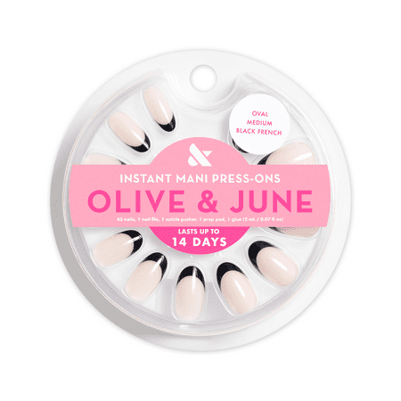 Olive & June Instand Mani Medium Oval Press-on Nails, Black French, 42 Pieces