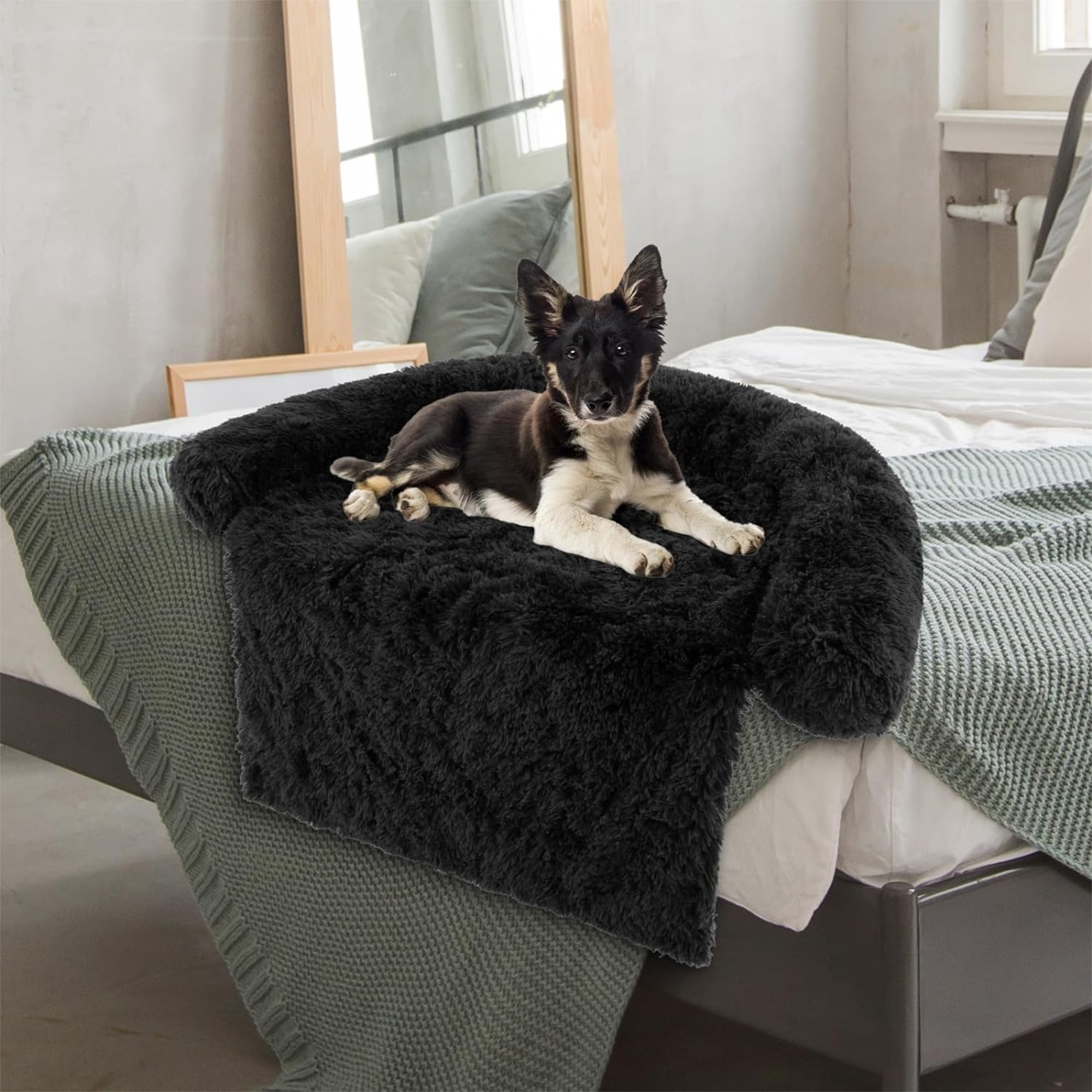 Kadyn 44" Dog Bed for Couch, Calming Dog Beds for Large Dogs, Fluffy Plush Bed for Pets, Anti Anxiety Dog Bed with Removable Cover, Black-M
