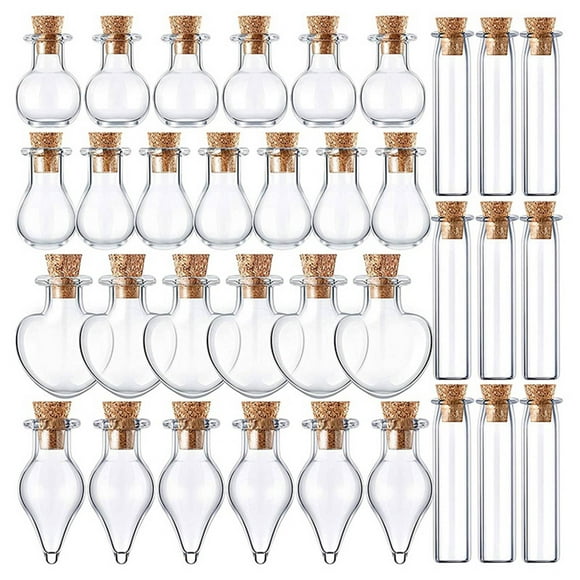 50 Pieces Small Mini Glass Jars Bottles with Cork Stoppers 5 Shapes Tiny Wishing Drifting Bottle Crafts DIY Projects