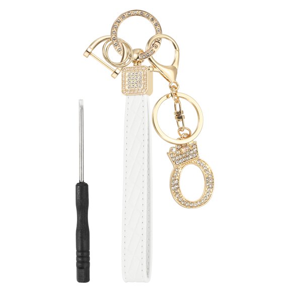 Leather Wristlet Keychain, Crown Design Letter O Keychains with Key Ring and D Ring Car Keys Keychain Decorative Alphabet Key Chain for Bag Backpack DIY, Gold Tone