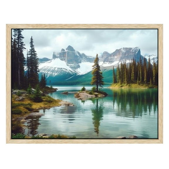 JRXY  Framed Canvas Print Wall Art Winter Pine Tree Forest Mountain Lake Nature Wilderness Photography Realism Earth Scenery Rustic Scenic Landscape for Living Room, Bedroom, Office 16x12in