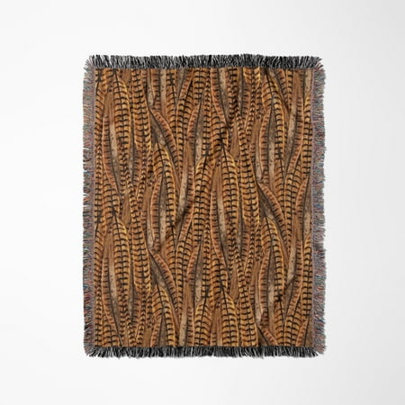 Pheasant Feathers In Brown Yellow N Black Woven Blanket Pheasant Feathers In Brown Yellow N Black Woven Blanket