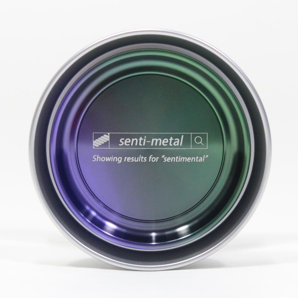 SENSE YOYO Senti-Metal Yo-Yo - Bi-Metal YoYo (Gloss Silver Body Matte Silver Rim Gloss Purple Green Fade Cap)