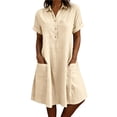 thumbnail image 3 of Bxsruta Women's Summer Casual Short Sleeve Shirt Dress with Pockets Loose Fit Midi Length Breathable Soft Cotton Linen Blend Button Down Collared Flowy Everyday, 3 of 7