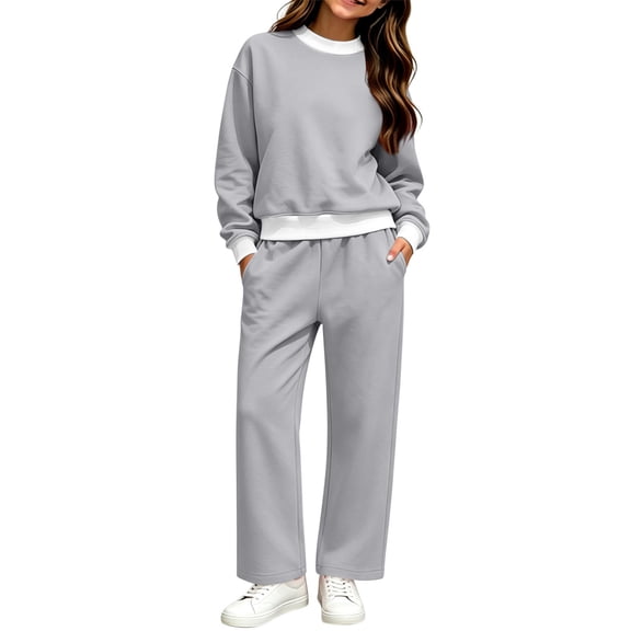 Txenfivo Girls Clothes 2 Pieces Outfits, Crew Neck Pullover Sweatshirt and Wide Leg Straight Pants, 5-14