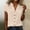 Beige, variant on Women's Notch Neck Cotton Linen Shirt Turndown Collar, Short Sleeve Button Down Blouse with Pocket White M