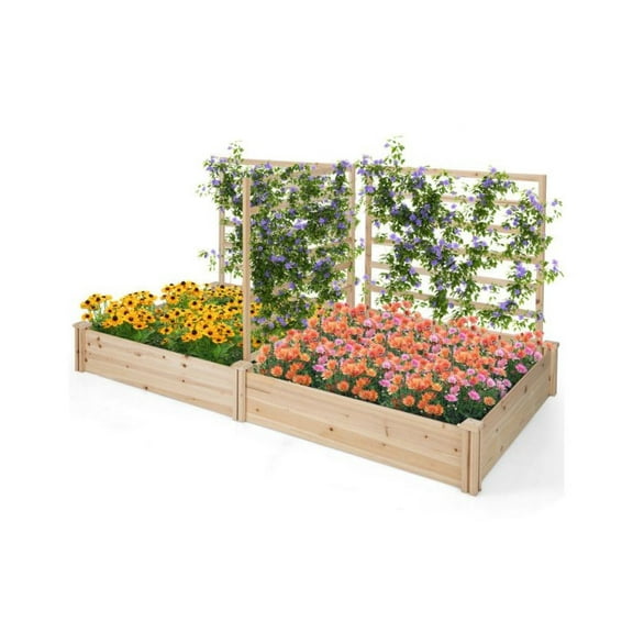 Raised Garden Bed with 2 Planter Boxes and 3 Trellis Natural