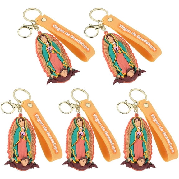 5Pcs Cute Jesus Keyrings with Wristlet San Judas Tadeo Keychains Fashion Key Holder for Birthday Christmas Stocking Favor