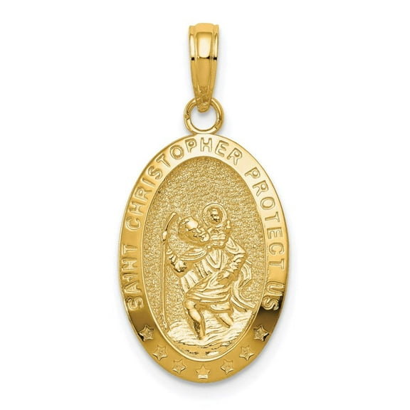 14k Polished Solid Saint Christopher Medal Oval Pendant