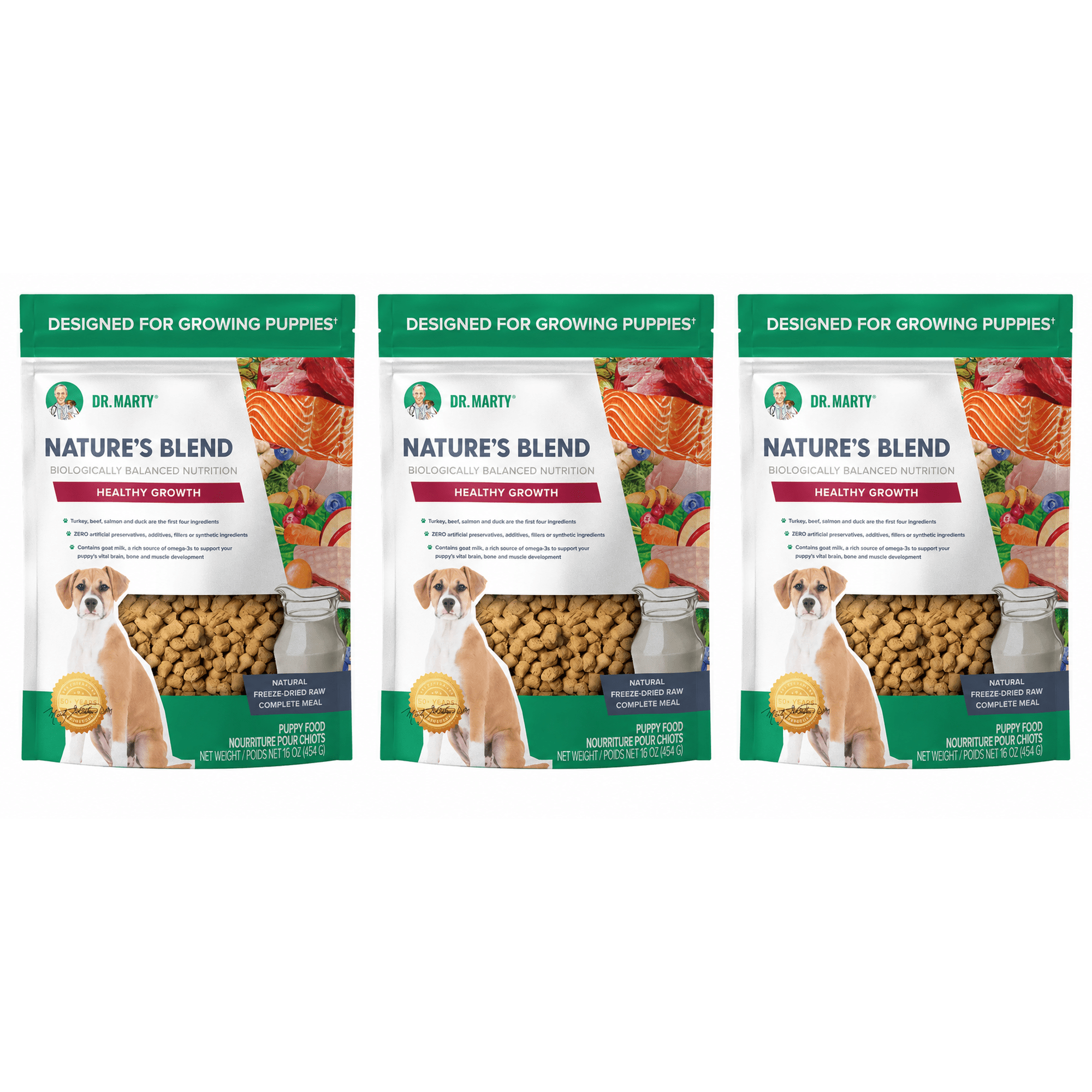 Dr. Marty Nature's Blend Healthy Growth for Puppies Freeze Dried Raw Dog Food 48 oz (3 Bags x 16 oz)