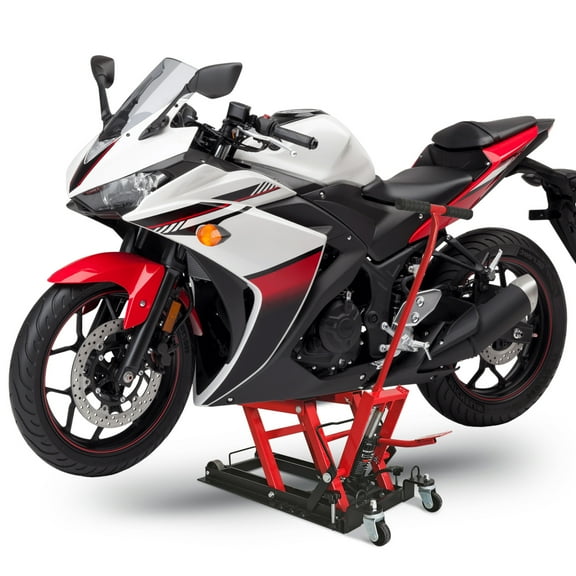 Hydraulic Motorcycle Lift Jack 1500 LBS Capacity with Foot-Operated Hoist & 4 Casters for Tire/Chain Work - Portable ATV UTV Lift Table with Safety Locks